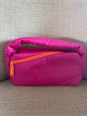 Benefit Pink Padded Handle Cosmetic Bag with Orange Zip